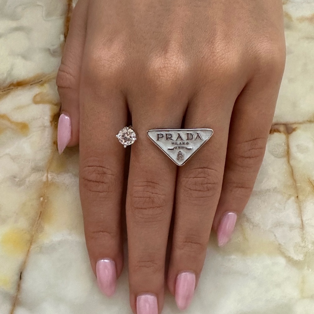 Prada 925 Silver Authentic 100% Triangle Logo Ring - image 3